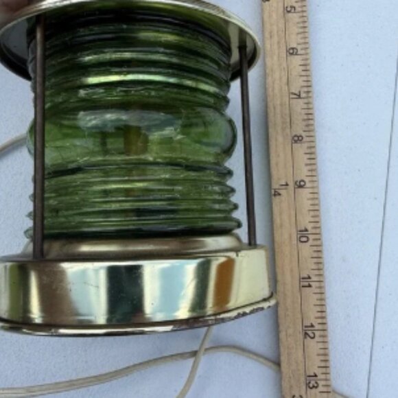 VTG Underwriters Laboratories 70s Nautical Brass And Glass Lamp Green Boat Shade - Picture 11 of 12